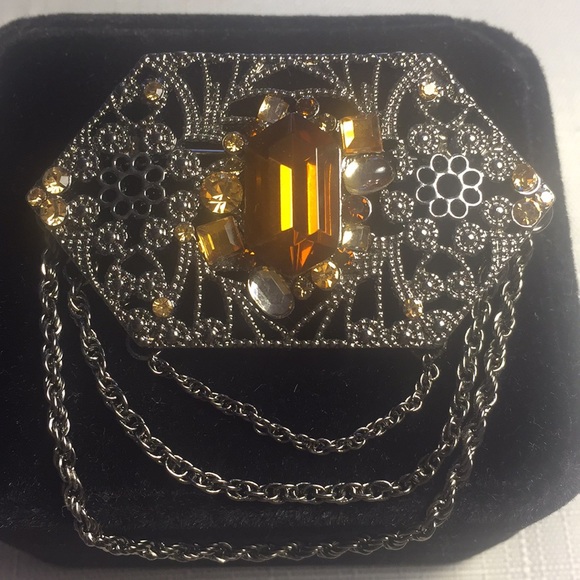 Lia Sophia Silver & Amber Crystals Brooch - Picture 4 of 8